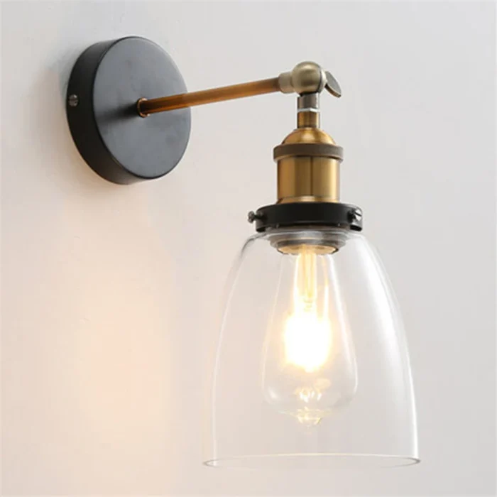 Industrial Vintage Wall Mount Light Single Sconce Oval Dome Clear Glass Bedside Wall Lamp Shade Iron Art E27 Lighting Fixture 1