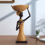 Creative Vintage Resin Weave African Art Lady Sculpture Ornaments Living Room Entrance Wine Cabinet desktop Figure Statue Crafts 2