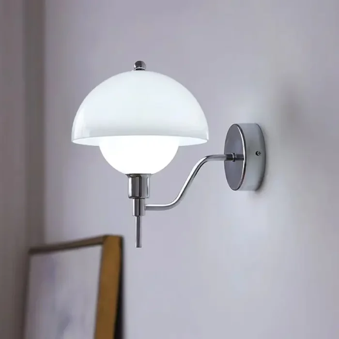 Mushroom Glass Wall Lamp White with Plug Living Room Background Wall Light French Nordic Bedroom Bedside Lamp 4