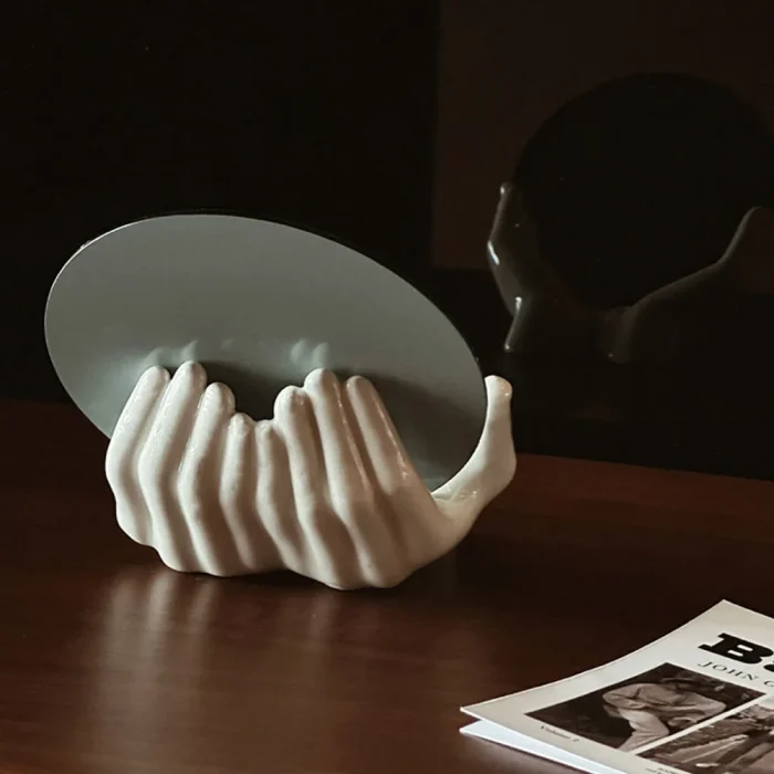 Ceramic Handheld Makeup Mirror Ceramic Ornaments Living Room Bedroom Dressing Table Hand Shaped Jewelry Storage Plate Crafts 4