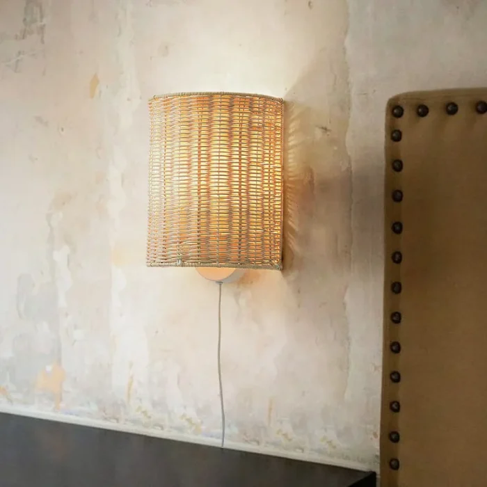 Simple Japanese Rattan Wall Lamp Creative Personalized Bedroom Aisle Wall Bedside Rattan Lamp 4