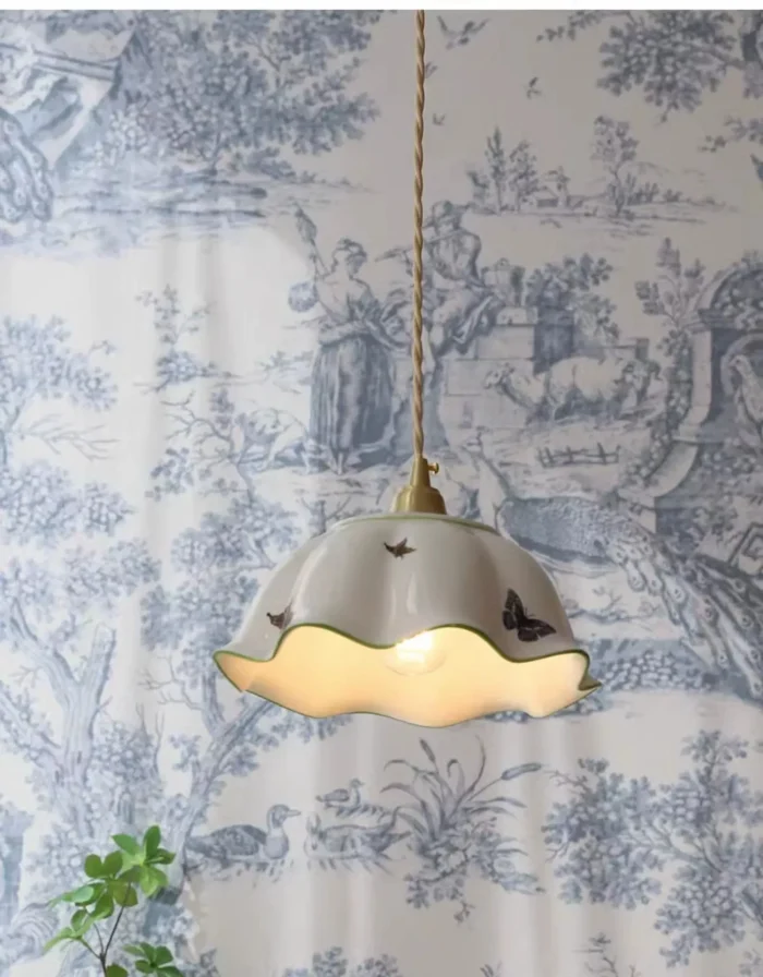 Ceramic Skirt  Chandelier Cream Style French Retro Living Room Bedroom Bedside Lamp Concrete Single Head Small Lamp 4