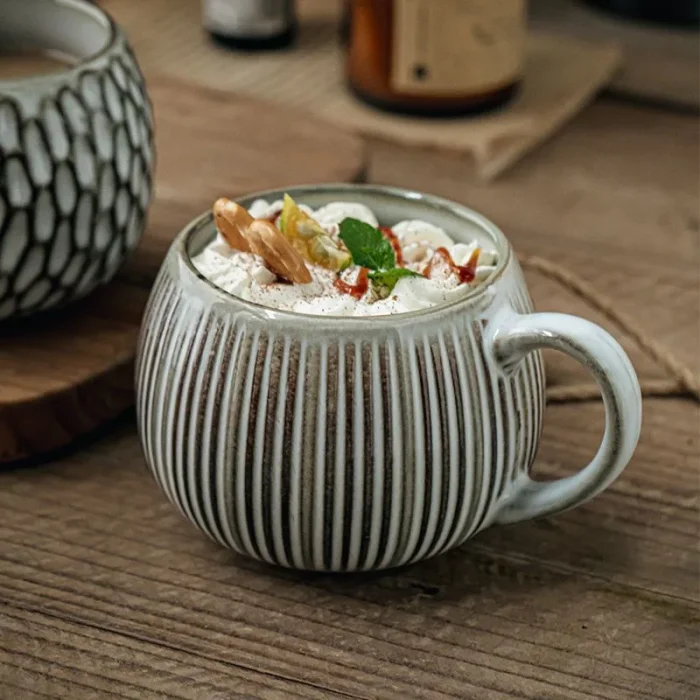 200ml/375ml Japan Style Ceramic Ball Cup Retro Minimalist Coffee Mug Breakfast Cup Home Office Drinkware Drinking Water Tumbler 4