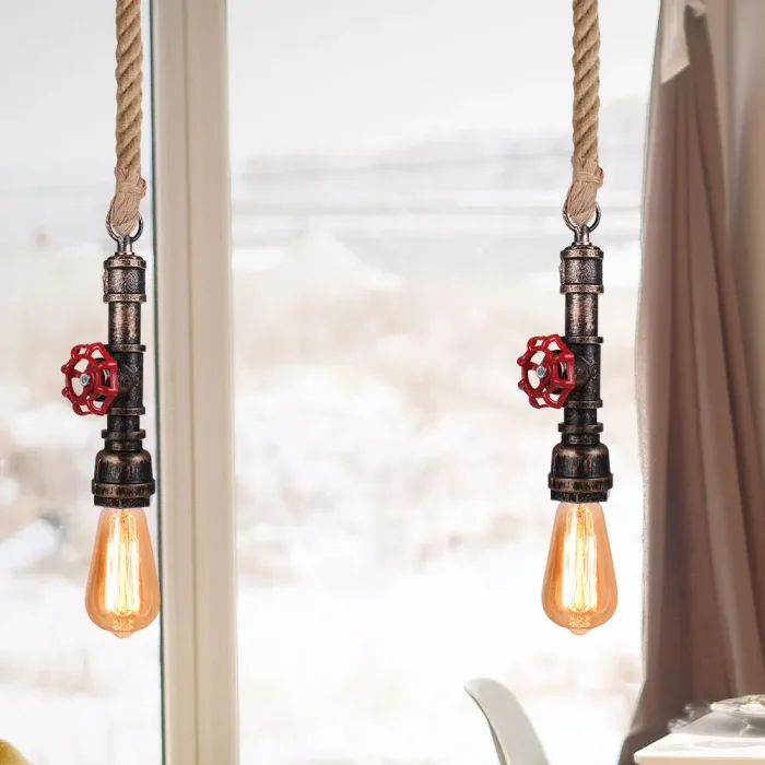 Vintage Loft Industrial Iron Water Pipe Pendant Lamp Retro E27 LED Pendant Light Bar Restaurant Kitchen Bedroom Hanging Lights 6