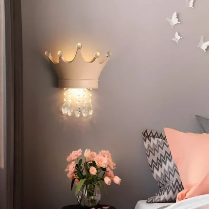 Light Luxury Style Wall Lamp Modern Children's Room Crystal Crown Wall Lamp Background Wall Bedside Wall Lamp Atmosphere Light 1