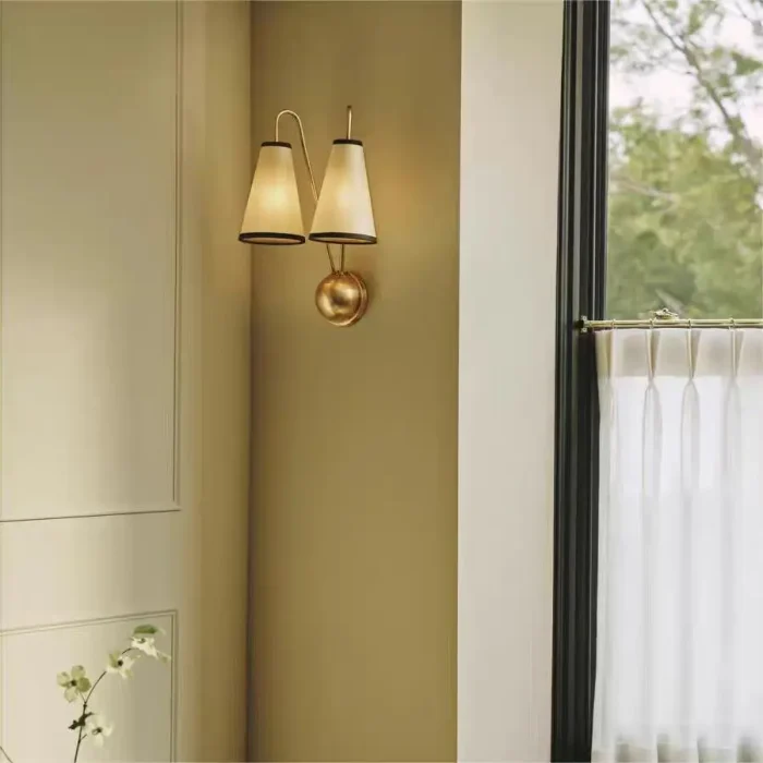 All Copper Double Head Cloth Wall Lamp Bedroom Residential Living Room Hallway Indoor Household LED Wall Light 3