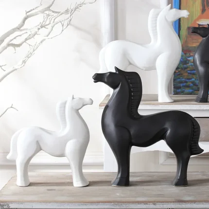 Nordic Home Office Decoration Ceramic Horse Crafts Desk Decoration Animal Figurine Gift Craft Supplies White Porcelain Bonsai 2