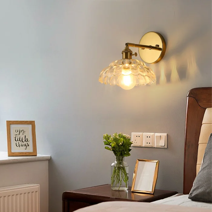 LED Wall Light Copper Glass Flower Wall Lamp Bed Bed Bedroom Shop Interior Decoration Light 4