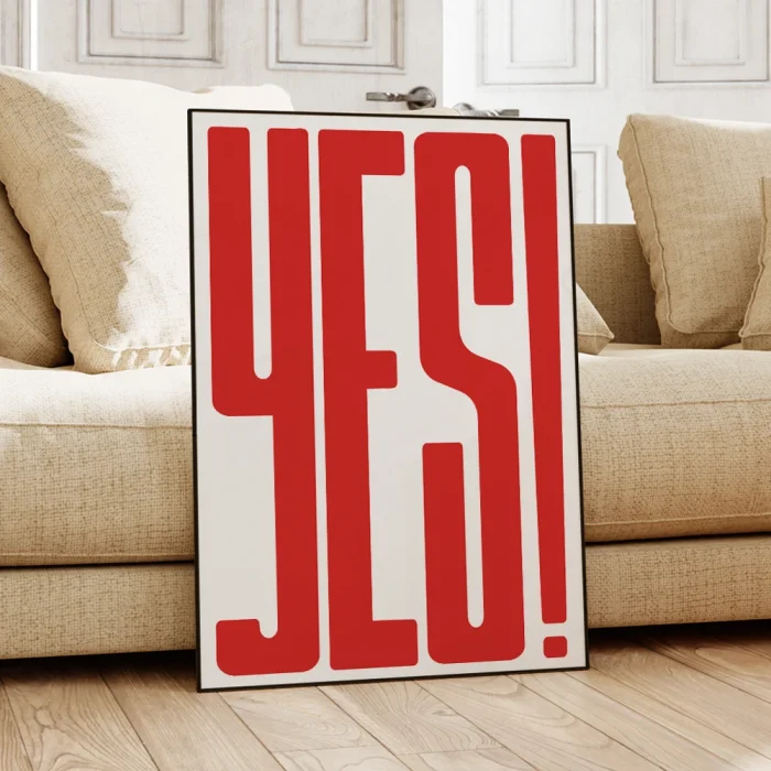 Modern Minimalist Nordic YES Quotes Black Red Wall Art Aluminum Frame Prints Canvas Painting Poster for Living Room Home Decor 1