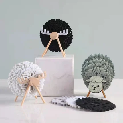 Creative Elk Felt Coasters Cute Wooden Lamb Table Ornaments Heat Insulation Pad Tea Ceremony Teacup Pad Water-absorbing Coaster 2
