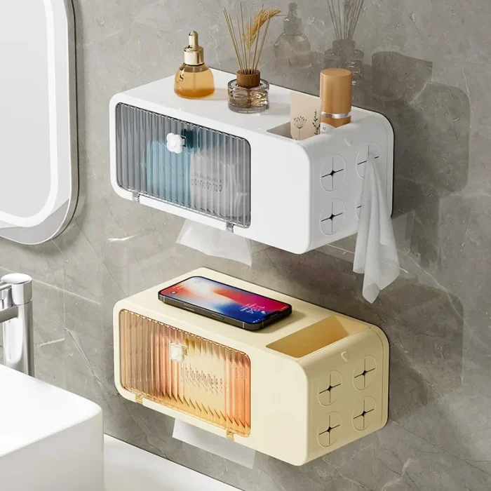 Wall-Mounted Storage Box Tissue Box Toilet Paper Holder Bathroom No-Punching Waterproof Face Towel Storage Box 1