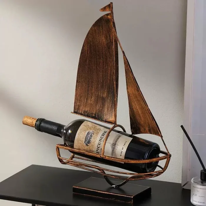 Iron Art Retro Creative Design Sailing Wine Rack Wine Cabinet Red Wine Storage Decoration Friend Housewarming Gift 2