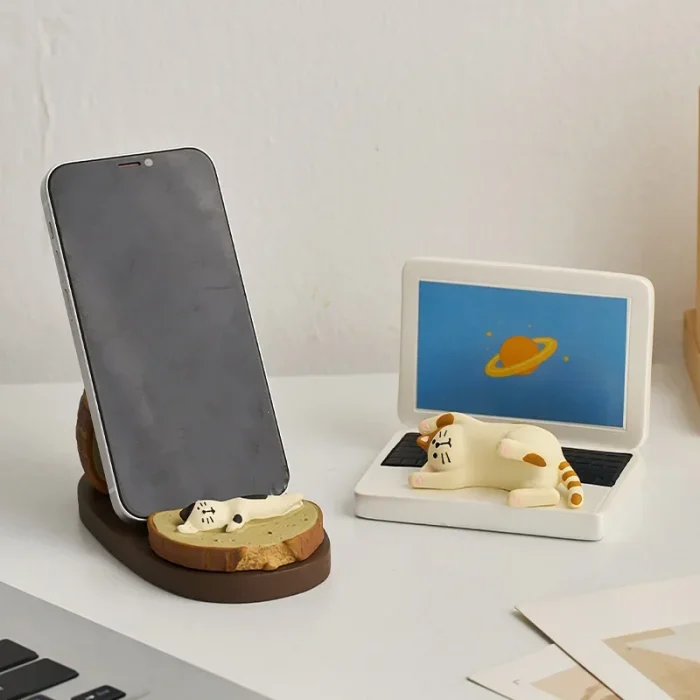 Creative Resin Cat Phone Holder Universal Mobile Phone Stand Bracket Ornament Figurines Home Office Desktop Accessories Decor 2