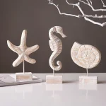 3pcs Wood Handmade Beach Nautical Style Figurines Starfish/Conch/Seahorse Statue Home Decor 2