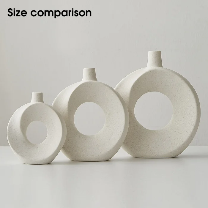 Nordic Style Ceramic Donut Vase Artistic Home Decoration Elegant Flower Container Simple Office Living Room Ornaments Desk Decor 5