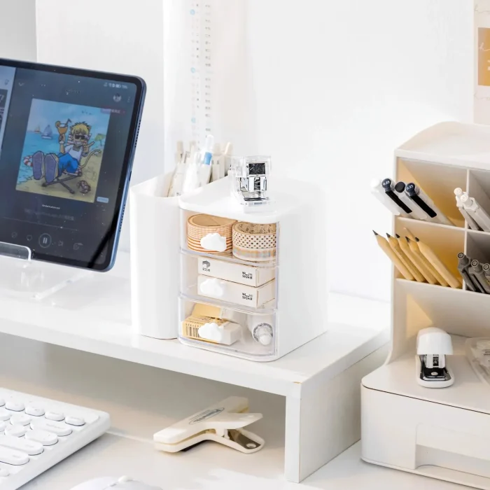Multi-Functional Desk Organizer Storage Box for Students Office Supplies Cosmetics Stationery Efficient Book Holder Drawer Style 1