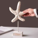 3pcs Wood Handmade Beach Nautical Style Figurines Starfish/Conch/Seahorse Statue Home Decor 4