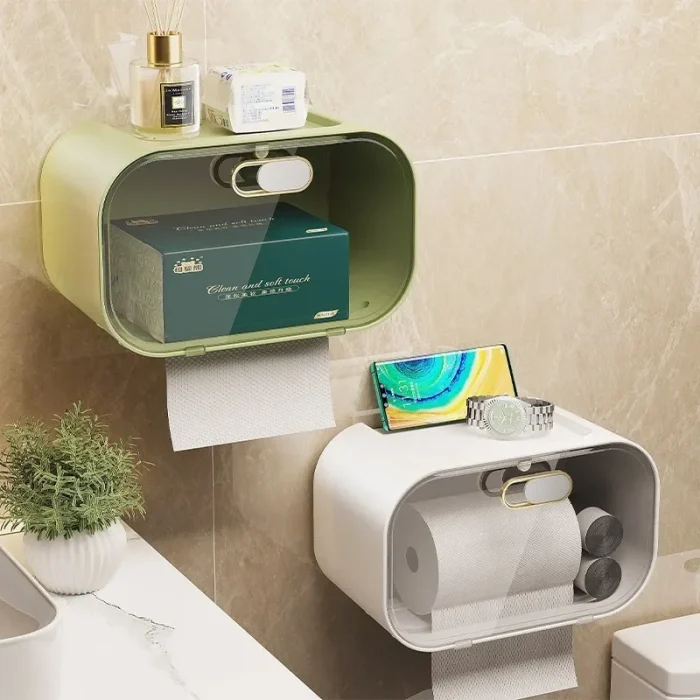 High-End Feel Bathroom Tissue Box No-Punching Waterproof Rectangular Paper Holder Storage Shelf For Toiletries And Bathroom Supp 2