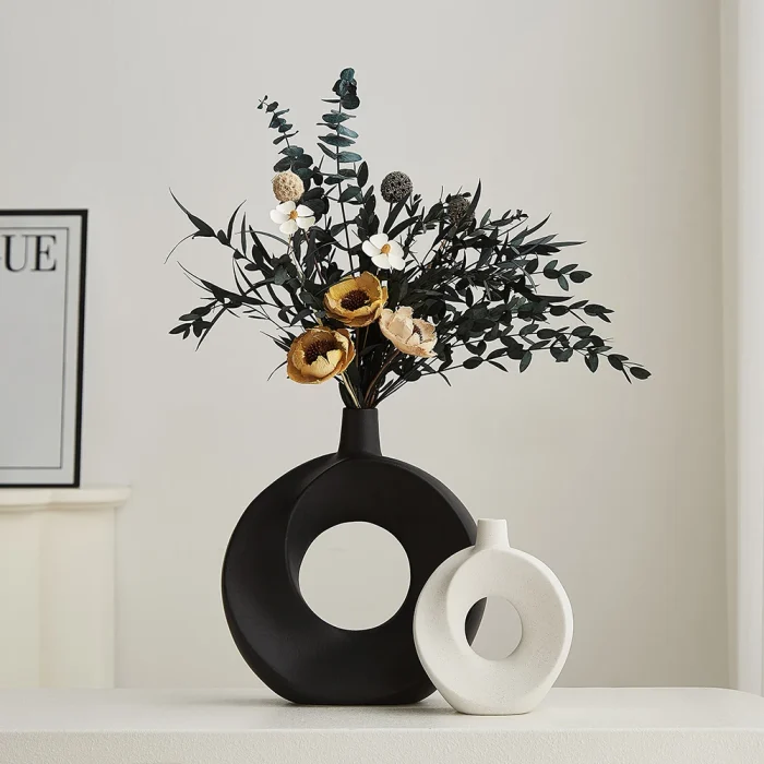Nordic Style Ceramic Donut Vase Artistic Home Decoration Elegant Flower Container Simple Office Living Room Ornaments Desk Decor 1