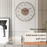 35cm Wall Clock Home Decor Solid Wood Creative Silent Quartz Clock Living Room Decoration Mute Nordic Wall Clock X-Space 5