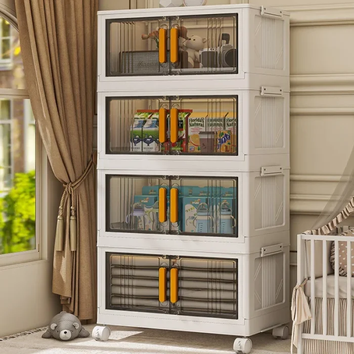 Large Capacity Double Door Folding Storage Box Magnetic Door Children's Wardrobe Kitchen Transparent Storage Shelf 2