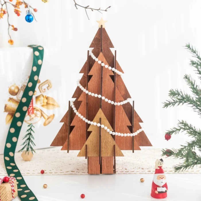 Creative DIY Wooden Christmas Desktop Ornaments Pine Tree Shape Crafts Christmas Decorations for Home Xmas Gifts New Year 2025 4