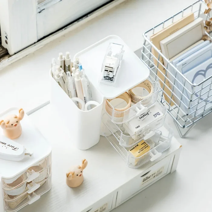 Multi-Functional Desk Organizer Storage Box for Students Office Supplies Cosmetics Stationery Efficient Book Holder Drawer Style 3