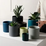 Nordic Industrial Style Colorful Ceramic Flowerpot Succulent Planter Pot With Hole Tray Green Plants Cylindrical Shape Flower 2