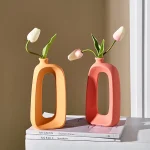 Modern Vase Circular Hollow Ceramic Donuts Flower Pot Abstract Home Decoration Accessories Interior Office Desktop Decor Gift 4