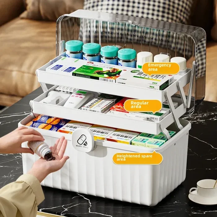 Large Capacity Portable Medical Box Home Use Outdoor Emergency Kit Family Health Care Box Medicine Storage Box 2