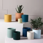 Nordic Industrial Style Colorful Ceramic Flowerpot Succulent Planter Pot With Hole Tray Green Plants Cylindrical Shape Flower 3