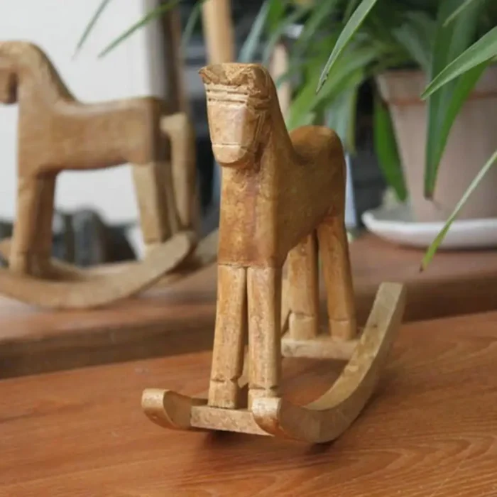 Nordic Wooden Crafts Rocking Horse Statue Balance Art Figurines Home Decor Kids Toys Small Horse Hand Carved Gifts 2
