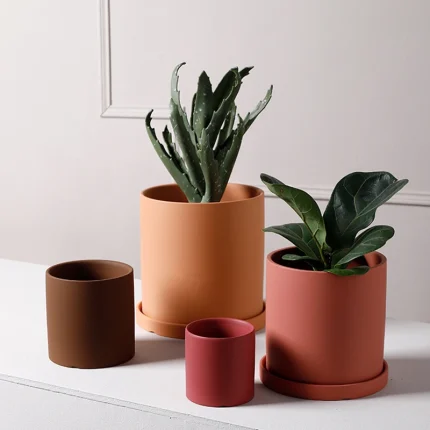 Nordic Industrial Style Colorful Ceramic Flowerpot Succulent Planter Pot With Hole Tray Green Plants Cylindrical Shape Flower 1
