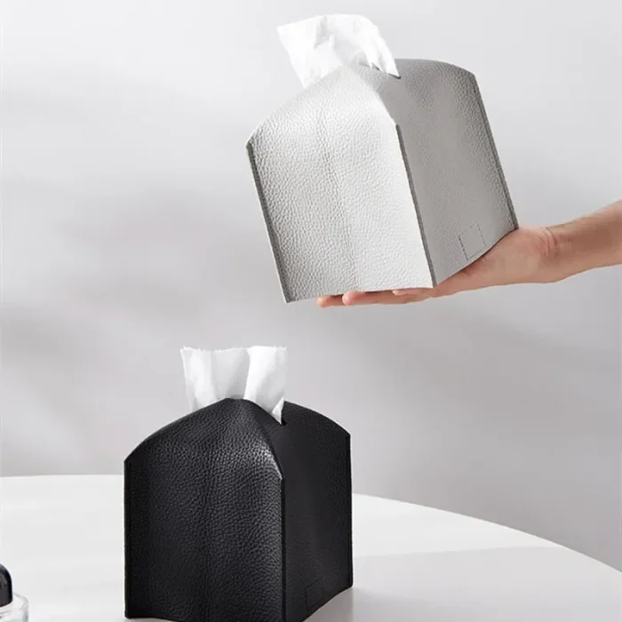 New PU Leather Square Tissue Box Cover Holder Napkin Holder Organizer for Bathroom Vanity Countertop Night Stands Office 1