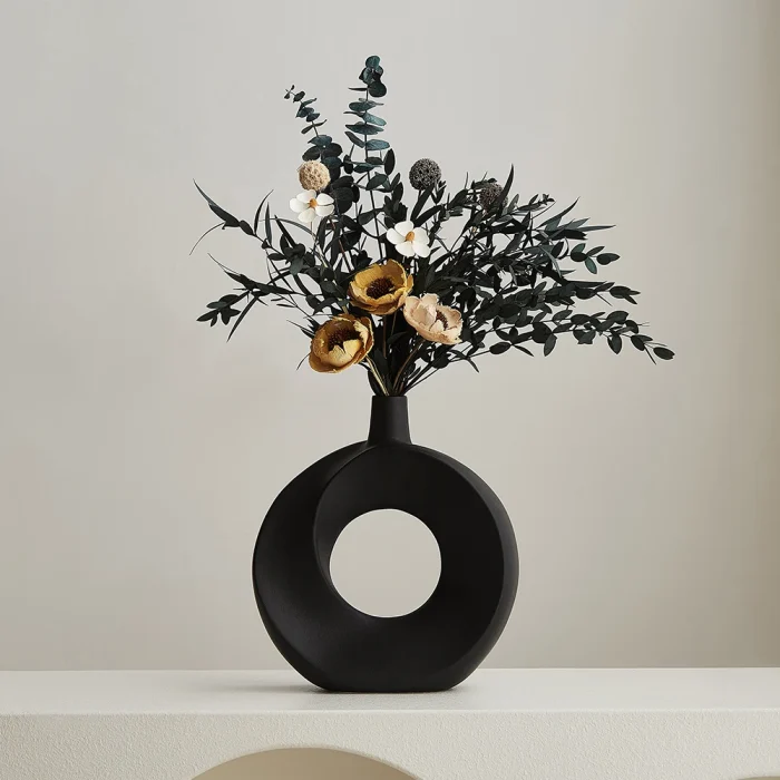 Nordic Style Ceramic Donut Vase Artistic Home Decoration Elegant Flower Container Simple Office Living Room Ornaments Desk Decor 4