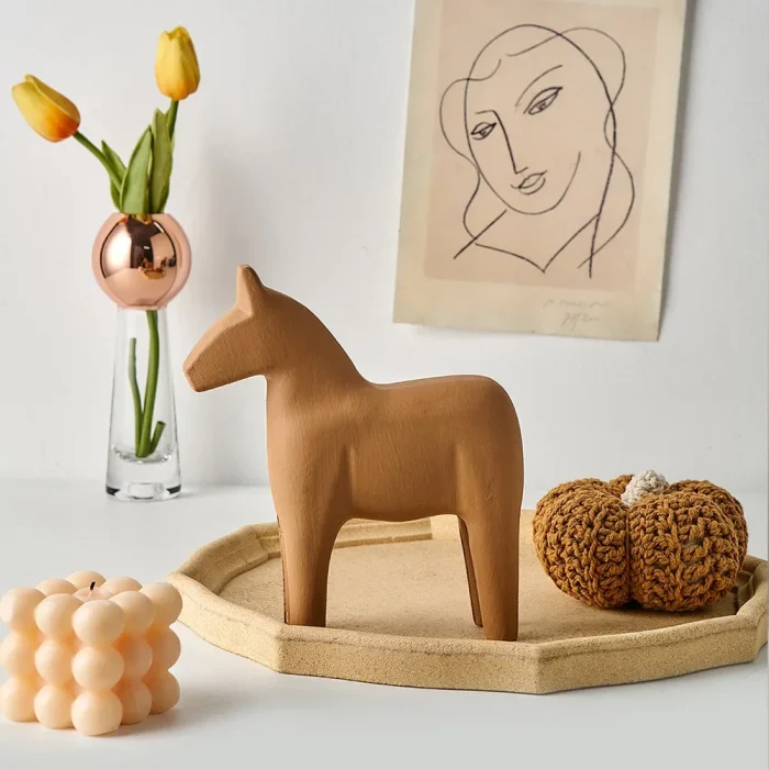 Simple Decoration Trojan Horse Wood Animal Figurines Home Decoration Accessories Kids Room Decoration Gift 1