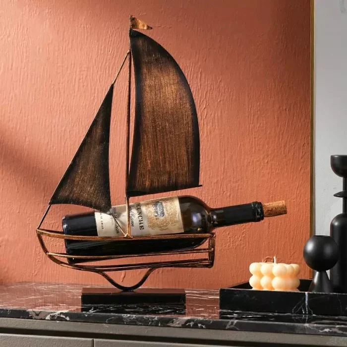 Iron Art Retro Creative Design Sailing Wine Rack Wine Cabinet Red Wine Storage Decoration Friend Housewarming Gift 4