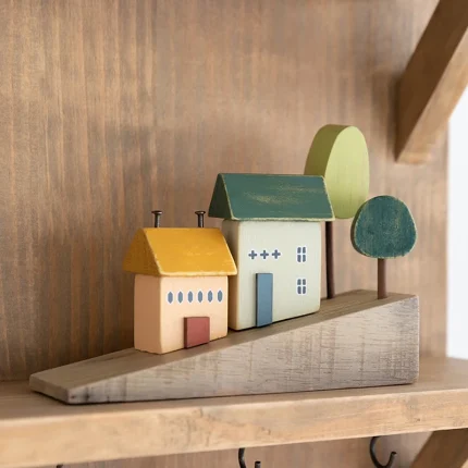 Nordic Wooden House Ornaments Home Decoration Wood Architecture Cute Desk Miniature Craft Work Baby Kids Room Nursery Decor 2