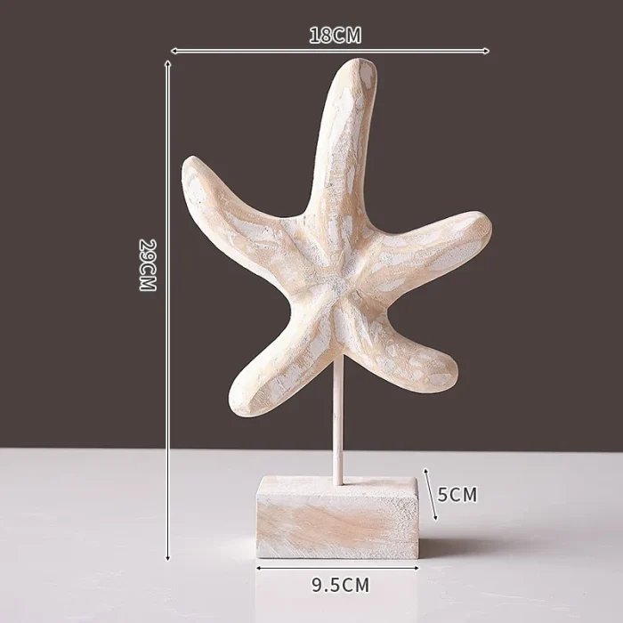 3pcs Wood Handmade Beach Nautical Style Figurines Starfish/Conch/Seahorse Statue Home Decor 5