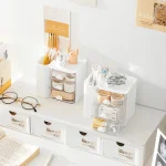 Multi-Functional Desk Organizer Storage Box for Students Office Supplies Cosmetics Stationery Efficient Book Holder Drawer Style 2