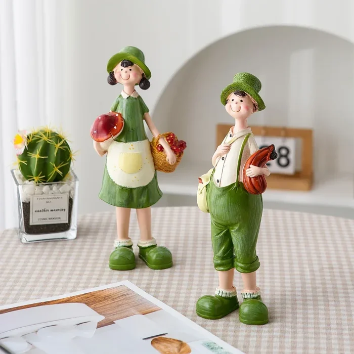 Creative 2pcs Doll Figurine Home Decor Lovely Couple Statuette Living Room Cabinet Desk Decoration Accessories Resin Miniatures 3