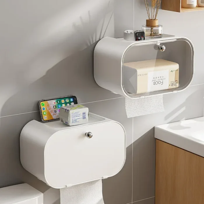 High-End Feel Bathroom Tissue Box No-Punching Waterproof Rectangular Paper Holder Storage Shelf For Toiletries And Bathroom Supp 1