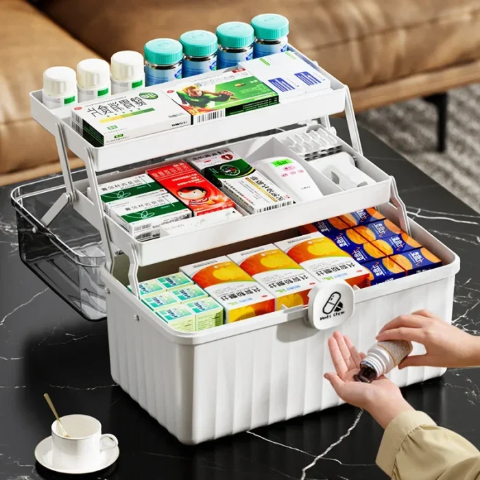 Large Capacity Portable Medical Box Home Use Outdoor Emergency Kit Family Health Care Box Medicine Storage Box 1
