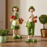 Creative 2pcs Doll Figurine Home Decor Lovely Couple Statuette Living Room Cabinet Desk Decoration Accessories Resin Miniatures 2