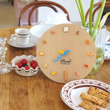 DIY Wooden Bread Wall Clock Ins Cute Desktop Clock 10inch Living Room Home Decorative Clock  Personality Creative Gift 2