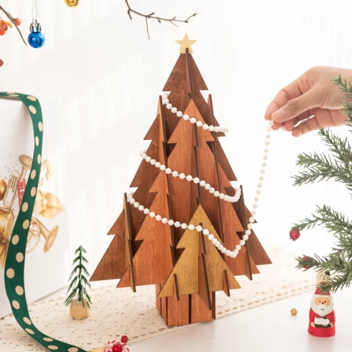 Creative DIY Wooden Christmas Desktop Ornaments Pine Tree Shape Crafts Christmas Decorations for Home Xmas Gifts New Year 2025 5