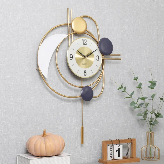 Nordic Luxury Giant Wall Clock Metal  Silent Gold Round Wall Art Wall Clock for Living Room Hotel Lobby Wall Hanging Watch 5
