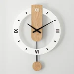 40cm Wall Clock Home Decor Wood Roman Numerals Scale Creative Silent Quartz Clock Living Room Decoration Mute Nordic Wall Clock 1