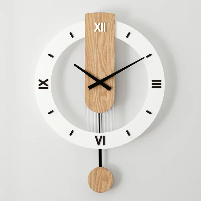 40cm Wall Clock Home Decor Wood Roman Numerals Scale Creative Silent Quartz Clock Living Room Decoration Mute Nordic Wall Clock 1