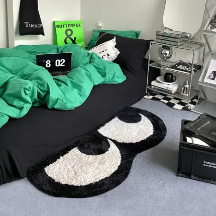Funny Eyes Bedroom Rug Nordic Tufting Black White Mat Bathmat Fluffy Carpet Floor Pad Aesthetic Home Kids Room Nursery Decor 1